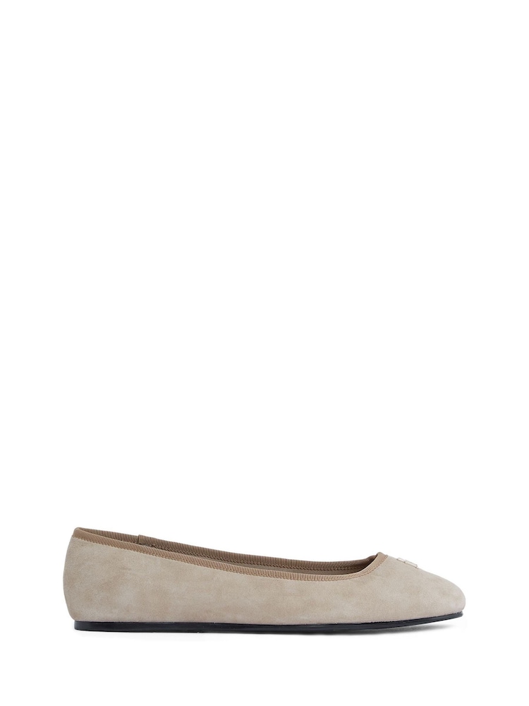 Tommy Hilfiger Tan Suede Ballerinas With Hardware - Image 2 of 6