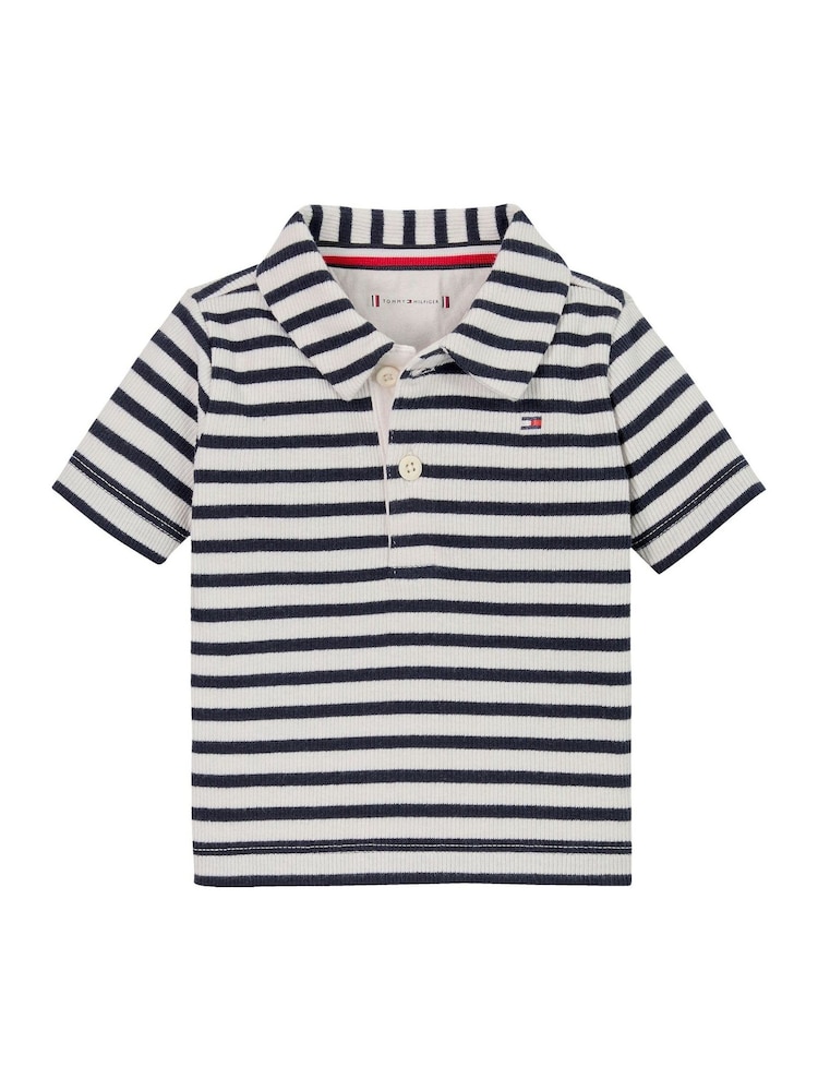 Hellblau - Tommy Hilfiger Rib Stripe Short Sleeve Polo Shirt - Bild 1 von 2