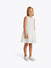 Tommy Hilfiger White Embroidered Cotton Sleeveless Flare 100% Cotton Dress - Image 1 of 5