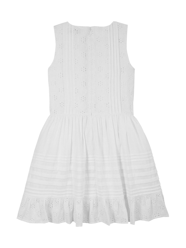 Tommy Hilfiger White Embroidered Cotton Sleeveless Flare 100% Cotton Dress - Image 5 of 5