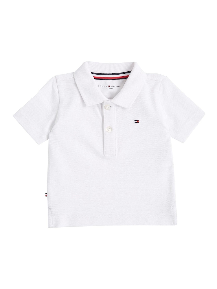 Tommy Hilfiger White Essential Flag Short Sleeve Polo Shirt - Image 1 of 2 Tommy Hilfiger White Essential Flag Short Sleeve Polo Shirt - Image 1 of 2