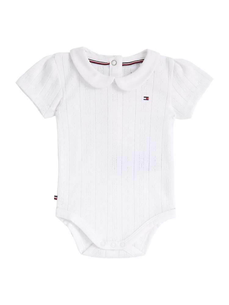 Tommy Hilfiger White 100% Cotton Essential Pointelle Short Sleeve Bodysuit - Image 2 of 2