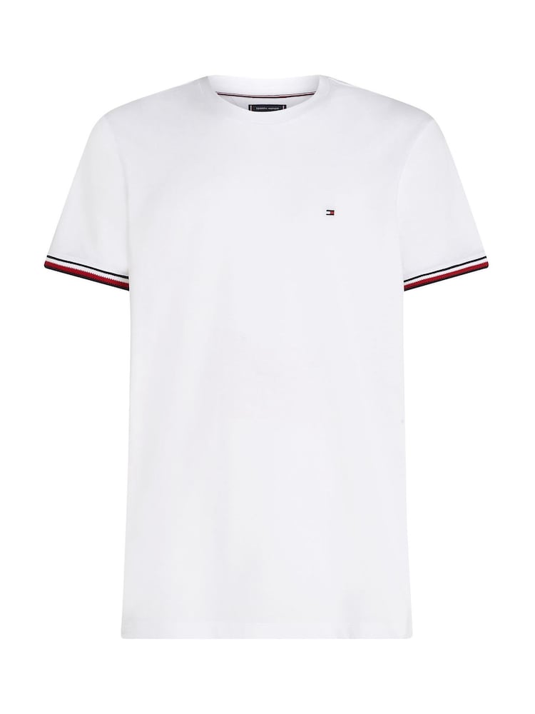 Tommy Hilfiger White Global Stripe Cuff 100% Cotton T-Shirt - Image 6 of 6