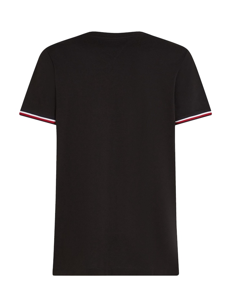 Tommy Hilfiger Black Global Stripe Cuff 100% Cotton T-Shirt - Image 6 of 6