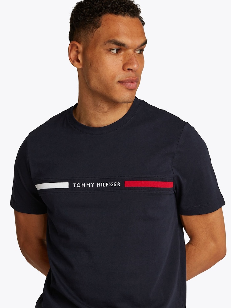 Tommy Hilfiger Blue Regular Fit 100% Cotton T-Shirt With Logo Panel - Image 4 of 7