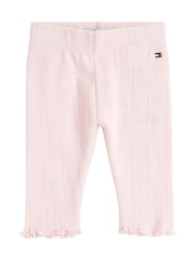 Tommy Hilfiger Pink 100% Cotton Essential Pointelle Leggings - Image 1 of 2