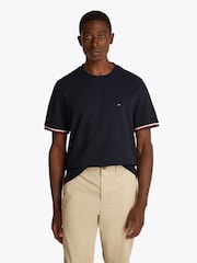 Tommy Hilfiger Blue Global Stripe Cuff 100% Cotton T-Shirt - Image 1 of 5