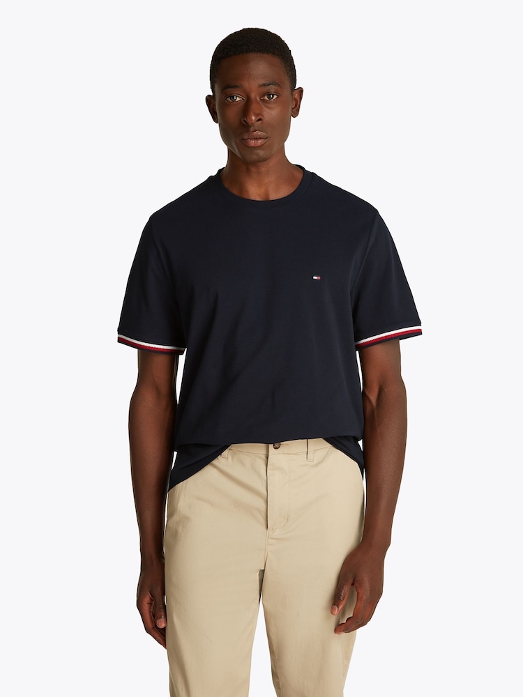 Tommy Hilfiger Blue Global Stripe Cuff 100% Cotton T-Shirt - Image 1 of 5
