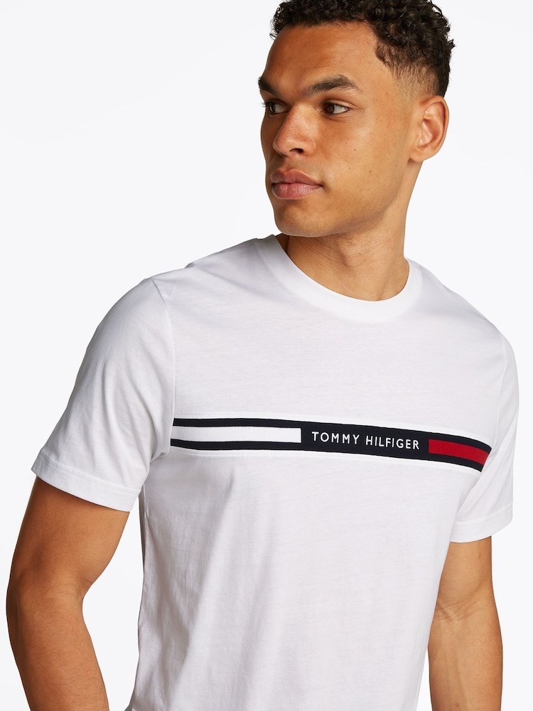 Tommy Hilfiger White Regular Fit 100% Cotton T-Shirt With Logo Panel - Image 4 of 7