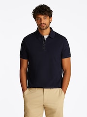 Tommy Hilfiger Blue Performance Zip Short Sleeve 100% Cotton Polo Shirt - Image 1 of 6