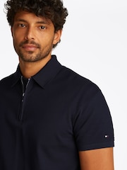 Tommy Hilfiger Blue Performance Zip Short Sleeve 100% Cotton Polo Shirt - Image 4 of 6