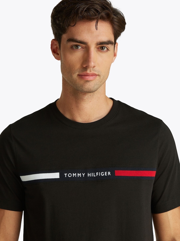 Tommy Hilfiger Black Regular Fit 100% Cotton T-Shirt With Logo Panel - Image 4 of 6
