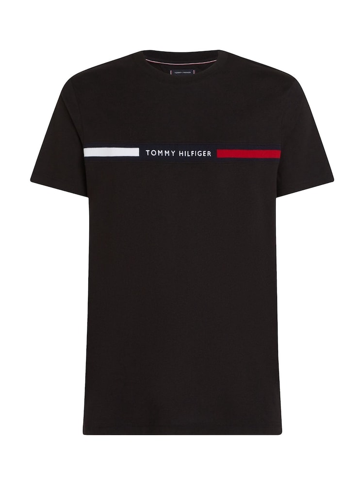 Tommy Hilfiger Black Regular Fit 100% Cotton T-Shirt With Logo Panel - Image 5 of 6