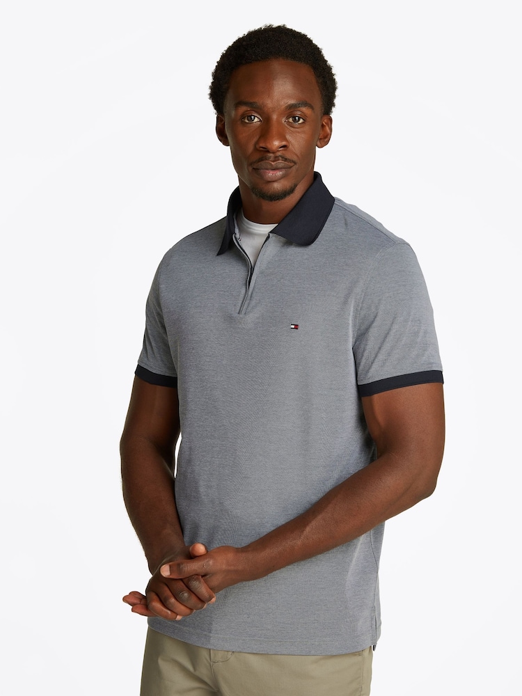 Голубой - Tommy Hilfiger Regular Fit Performance Zip Short Sleeve Polo Shirt - Image 1 of 6