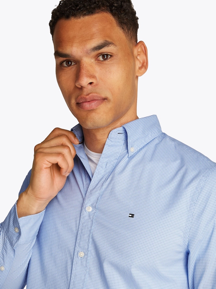 Tommy Hilfiger Aqua Blue Regular Fit Flex Poplin Stripe 100% Cotton Shirt - Image 4 of 6