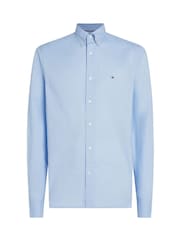 Tommy Hilfiger Aqua Blue Regular Fit Flex Poplin Stripe 100% Cotton Shirt - Image 5 of 6