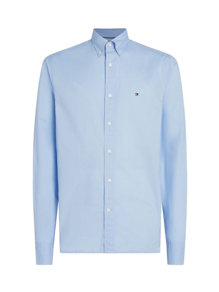 Tommy Hilfiger Aqua Blue Regular Fit Flex Poplin Stripe 100% Cotton Shirt - Image 5 of 6