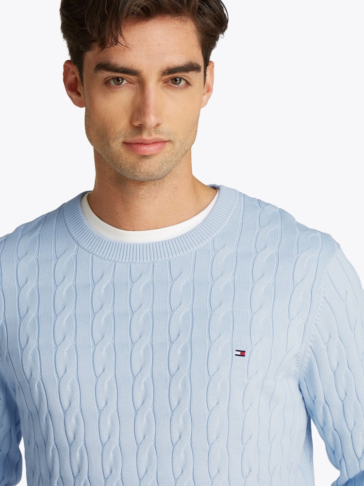 Tommy Hilfiger Blue Classic Cable 100% Cotton Jumper - Image 4 of 6