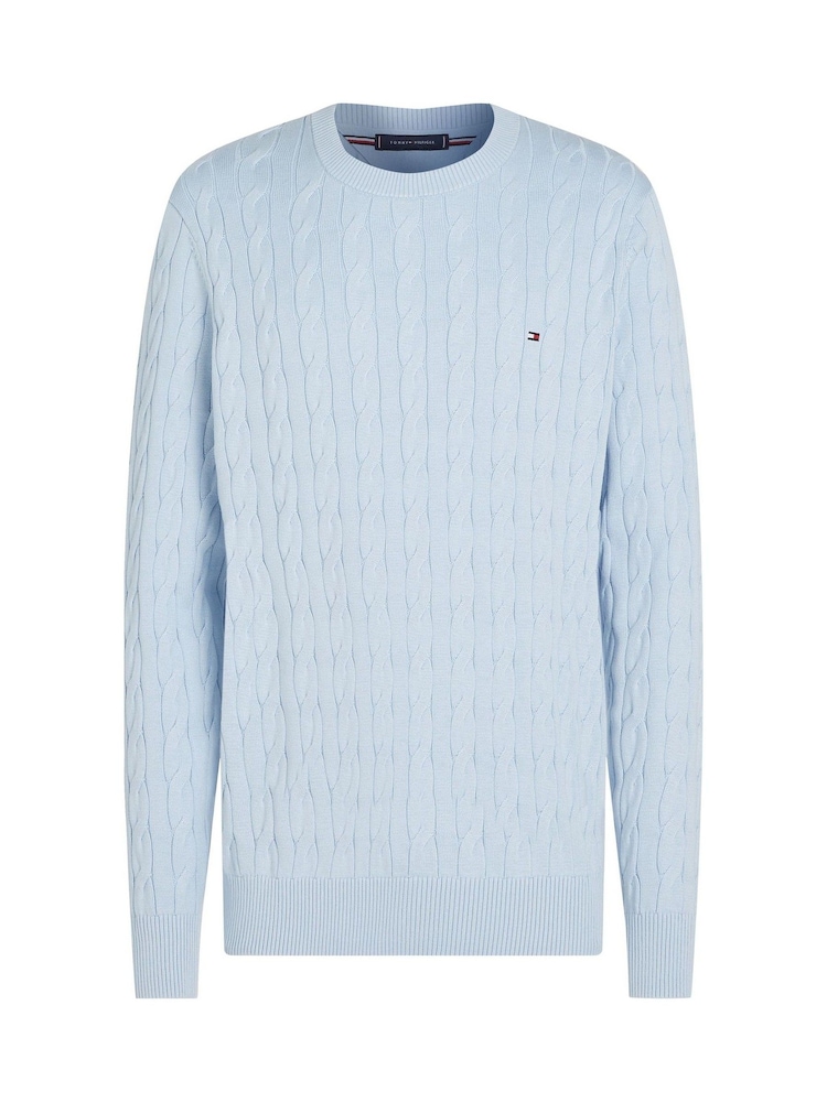 Tommy Hilfiger Blue Classic Cable 100% Cotton Jumper - Image 5 of 6
