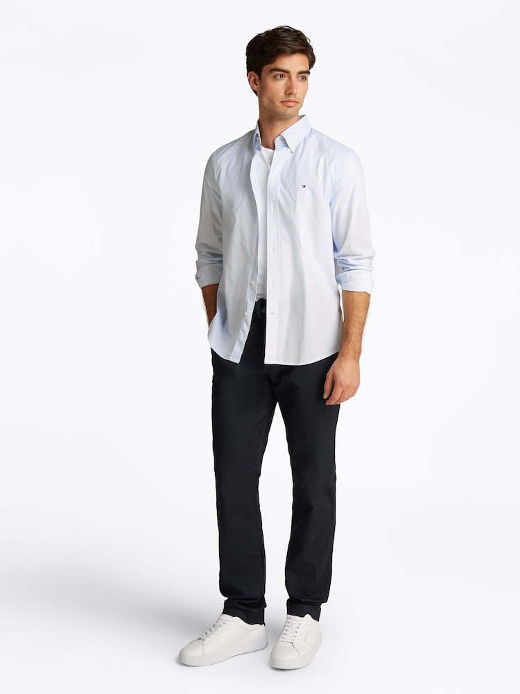 Tommy Hilfiger Chalk White Regular Fit Flex Poplin Stripe 100% Cotton Shirt - Image 2 of 6