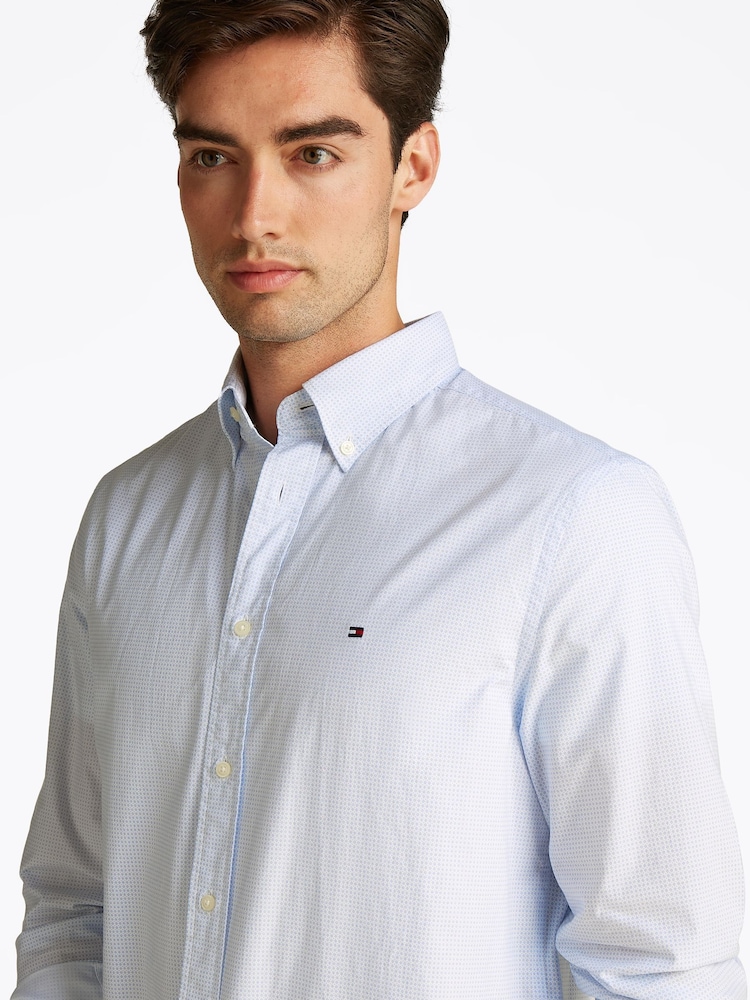 Tommy Hilfiger Chalk White Regular Fit Flex Poplin Stripe 100% Cotton Shirt - Image 4 of 6