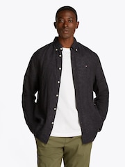 Tommy Hilfiger Black Regular Fit Essential Stripe 100% Linen Shirt - Image 1 of 6
