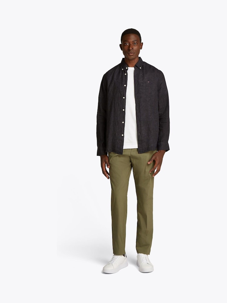 Tommy Hilfiger Black Regular Fit Essential Stripe 100% Linen Shirt - Image 2 of 6