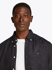 Tommy Hilfiger Black Regular Fit Essential Stripe 100% Linen Shirt - Image 4 of 6