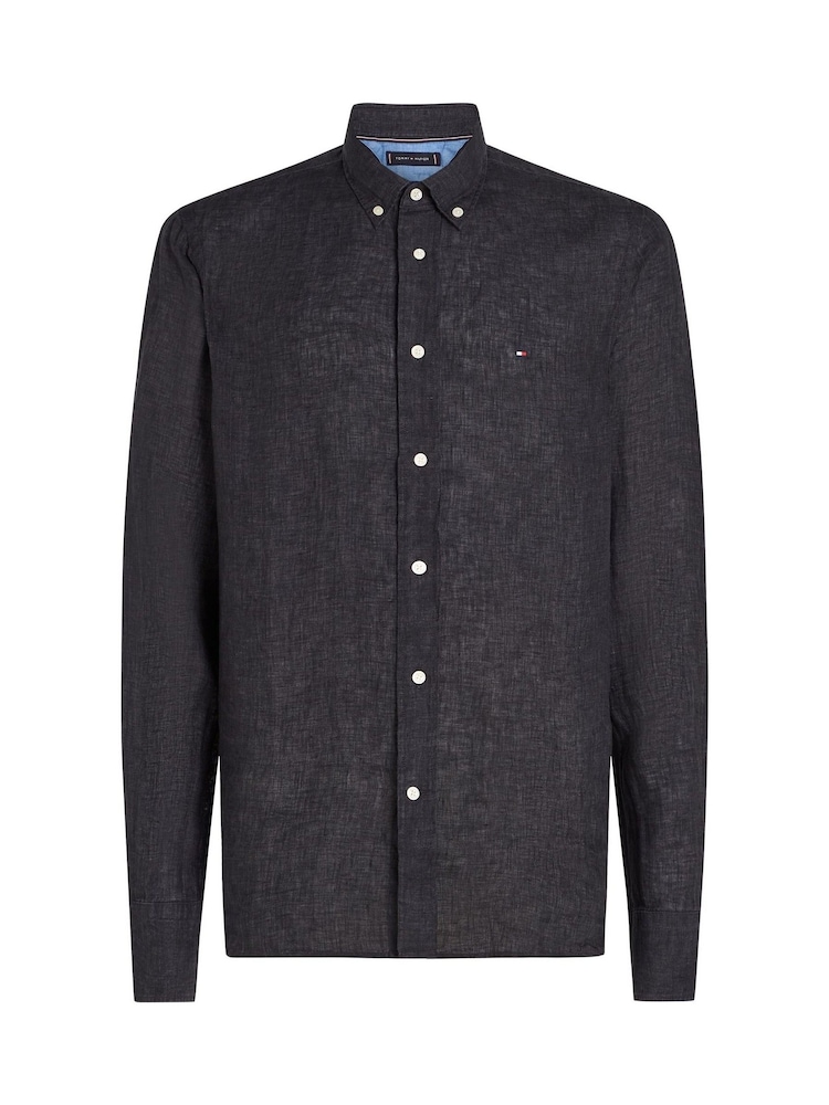 Tommy Hilfiger Black Stripe Washed Linen Long Sleeve Shirt - Image 5 of 6