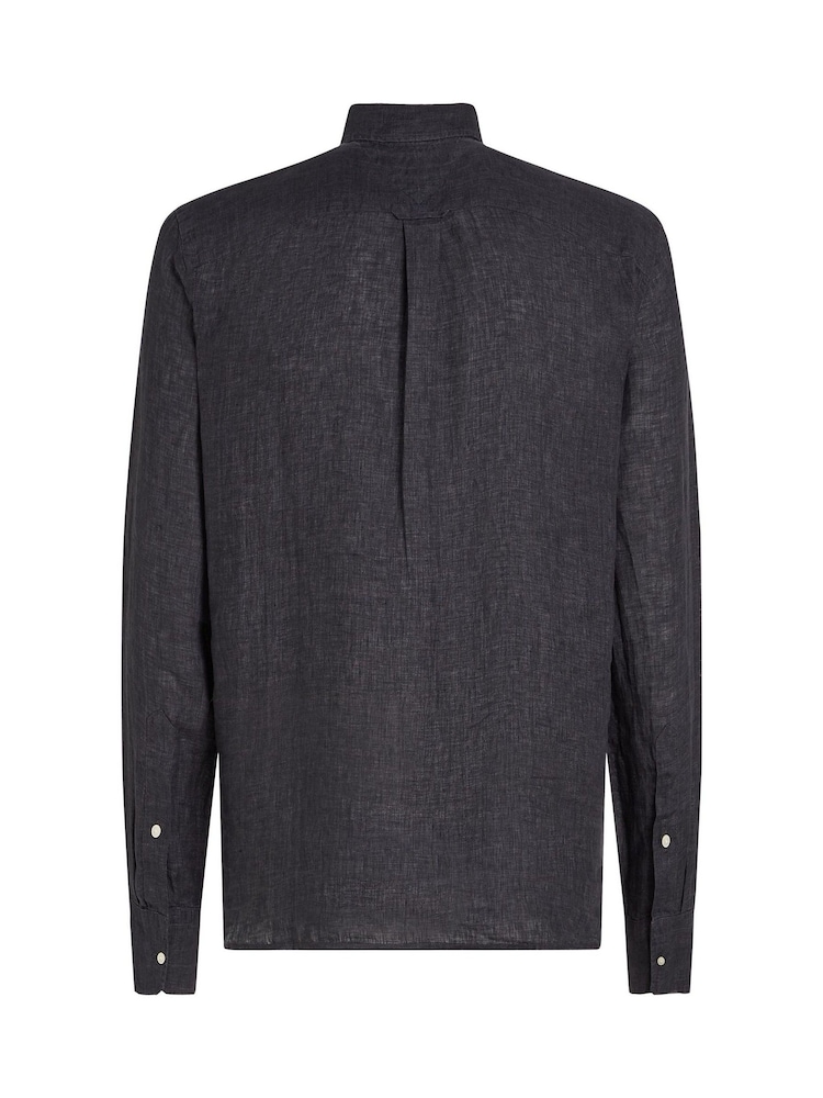 Tommy Hilfiger Black Regular Fit Essential Stripe 100% Linen Shirt - Image 6 of 6