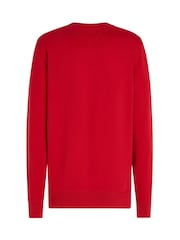 Tommy Hilfiger Red Regular Fit Essential Terry 100% Cotton Sweatshirt - Image 6 of 7