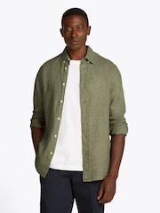 Tommy Hilfiger Green Regular Fit Essential Stripe 100% Linen Shirt - Image 1 of 6