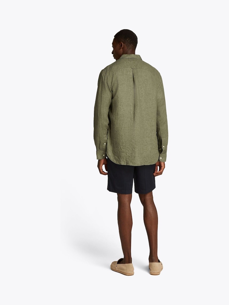 Tommy Hilfiger Green Stripe Washed Linen Long Sleeve Shirt - Image 3 of 6