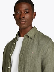 Tommy Hilfiger Green Regular Fit Essential Stripe 100% Linen Shirt - Image 4 of 6