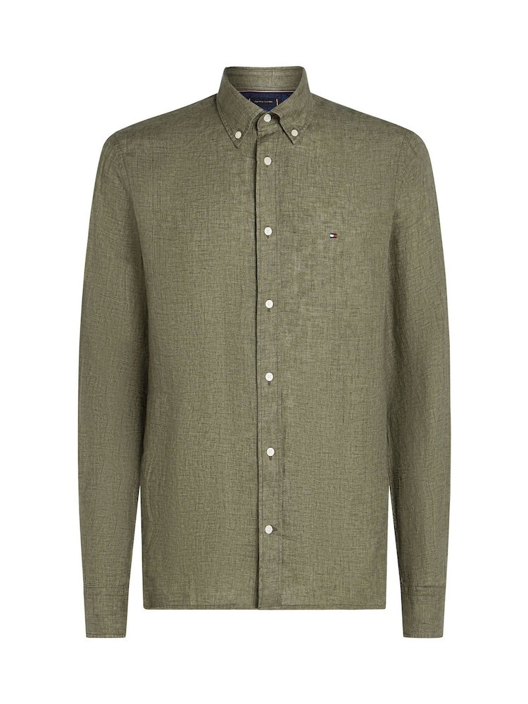 Tommy Hilfiger Green Stripe Washed Linen Long Sleeve Shirt - Image 5 of 6