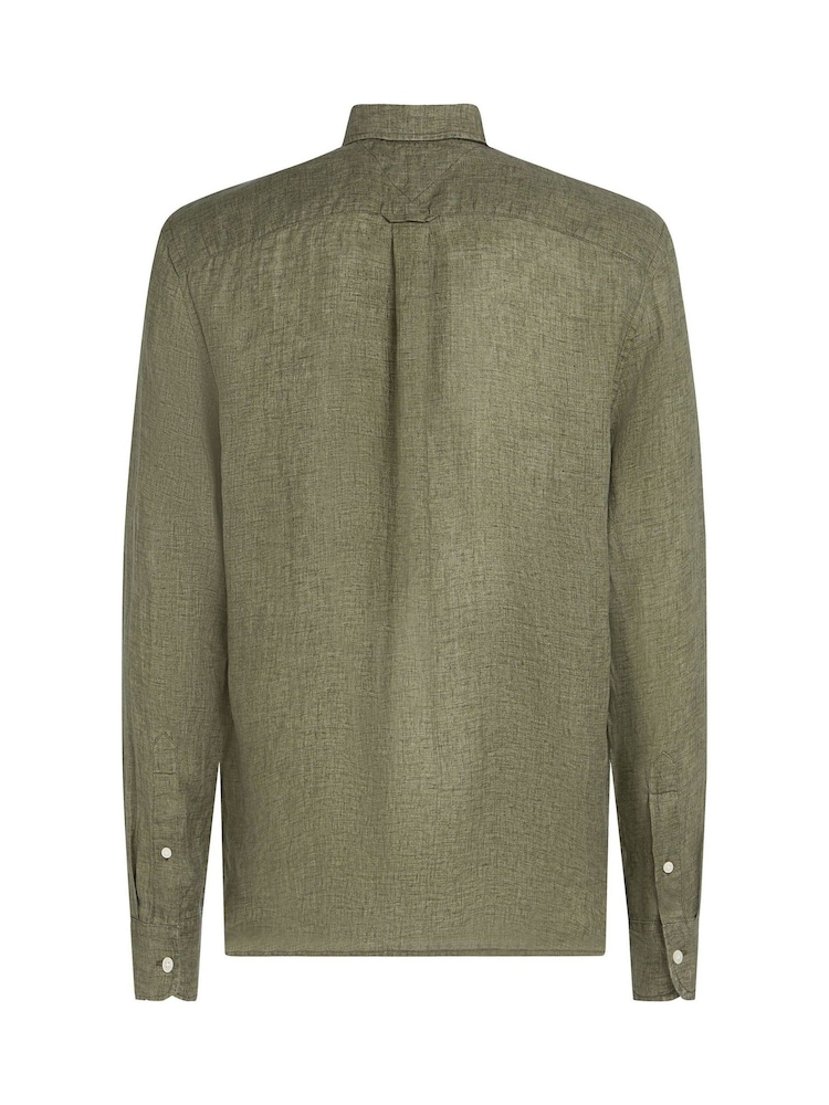 Tommy Hilfiger Green Regular Fit Essential Stripe 100% Linen Shirt - Image 6 of 6