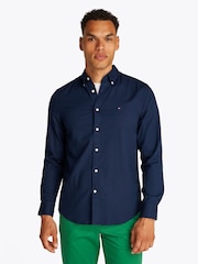 Tommy Hilfiger Blue Slim 100% Cotton Flex Dobby Shirt - Image 1 of 6