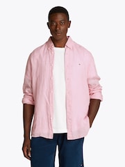 Tommy Hilfiger Pink Regular Fit Essential Stripe 100% Linen Shirt - Image 1 of 6