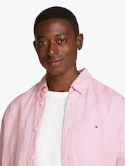 Tommy Hilfiger Pink Regular Fit Essential Stripe 100% Linen Shirt - Image 4 of 6