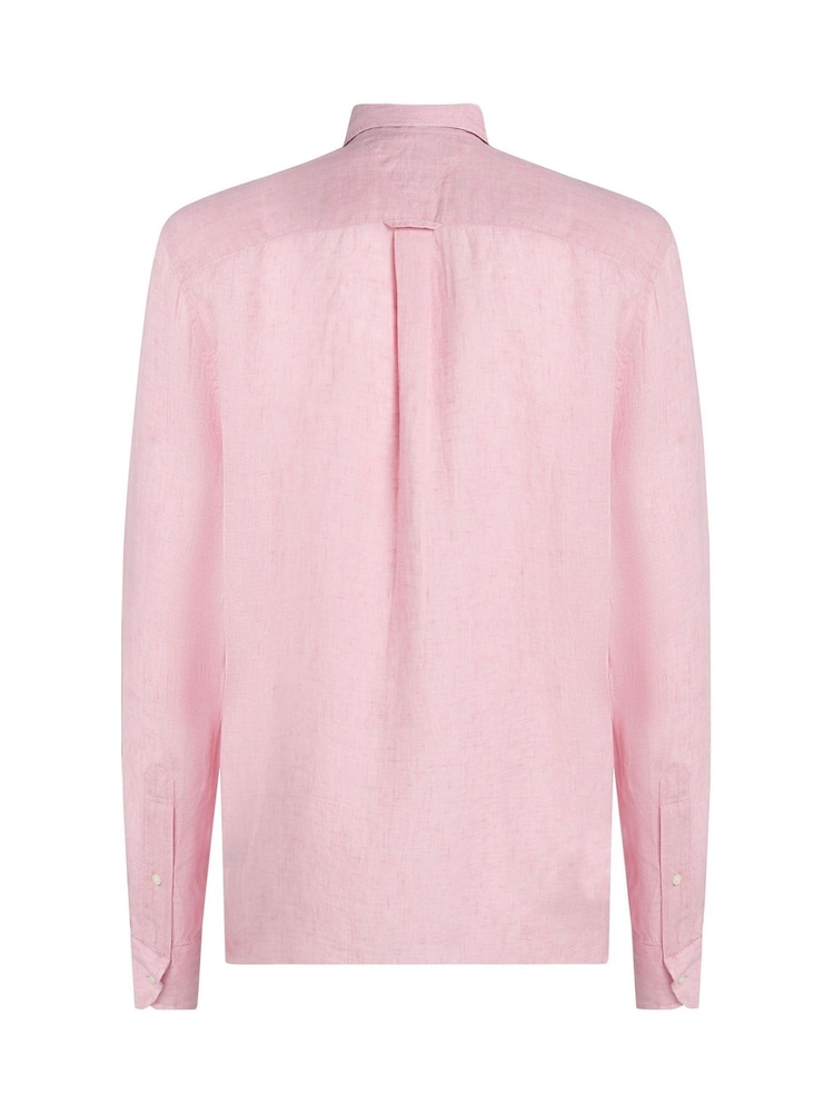 Tommy Hilfiger Pink Regular Fit Essential Stripe 100% Linen Shirt - Image 6 of 6
