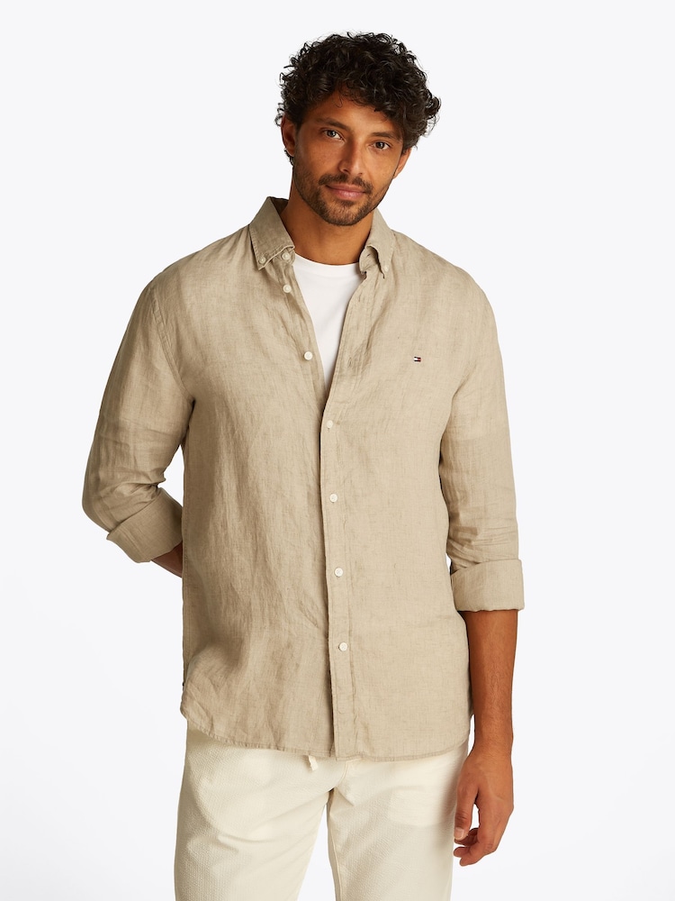 Tommy Hilfiger Natural Regular Fit Essential Stripe 100% Linen Shirt - Image 1 of 6
