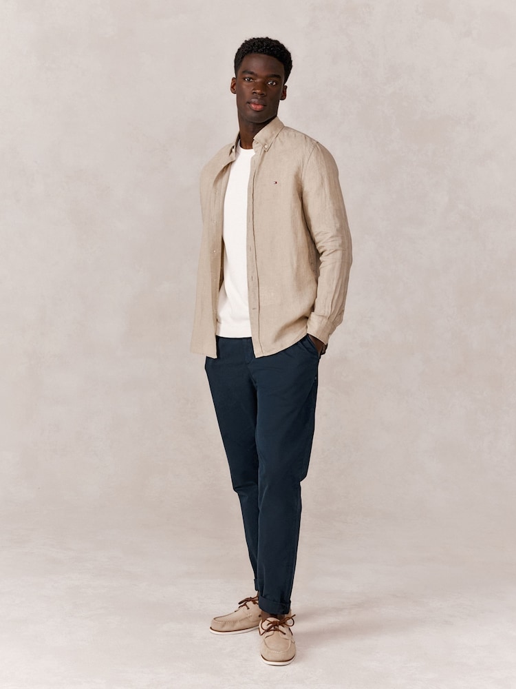 Tommy Hilfiger Natural Stripe Washed Linen Long Sleeve Shirt - Image 2 of 9 Tommy Hilfiger Natural Stripe Washed Linen Long Sleeve Shirt - Image 2 of 9