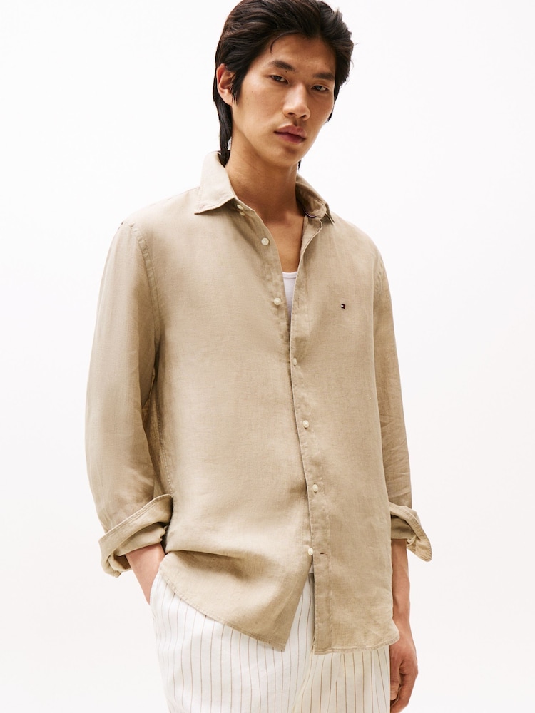Tommy Hilfiger Natural Stripe Washed Linen Long Sleeve Shirt - Image 3 of 9