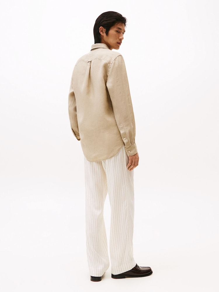 Tommy Hilfiger Natural Stripe Washed Linen Long Sleeve Shirt - Image 4 of 9