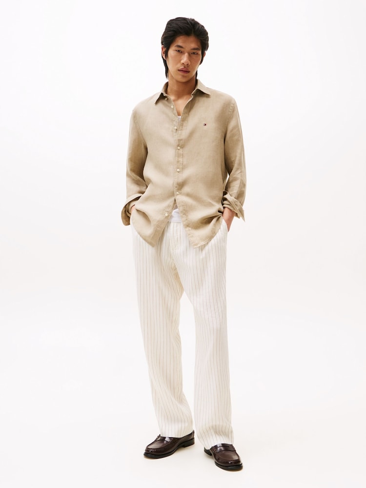 Tommy Hilfiger Natural Stripe Washed Linen Long Sleeve Shirt - Image 5 of 9