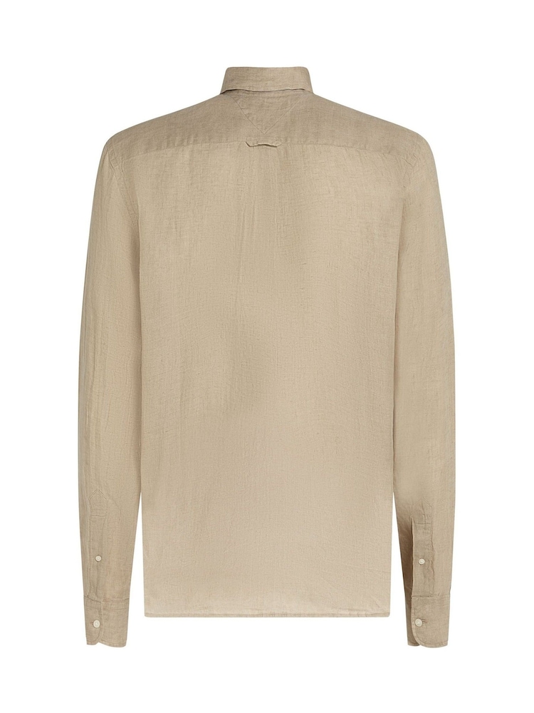Tommy Hilfiger Natural Regular Fit Essential Stripe 100% Linen Shirt - Image 6 of 6