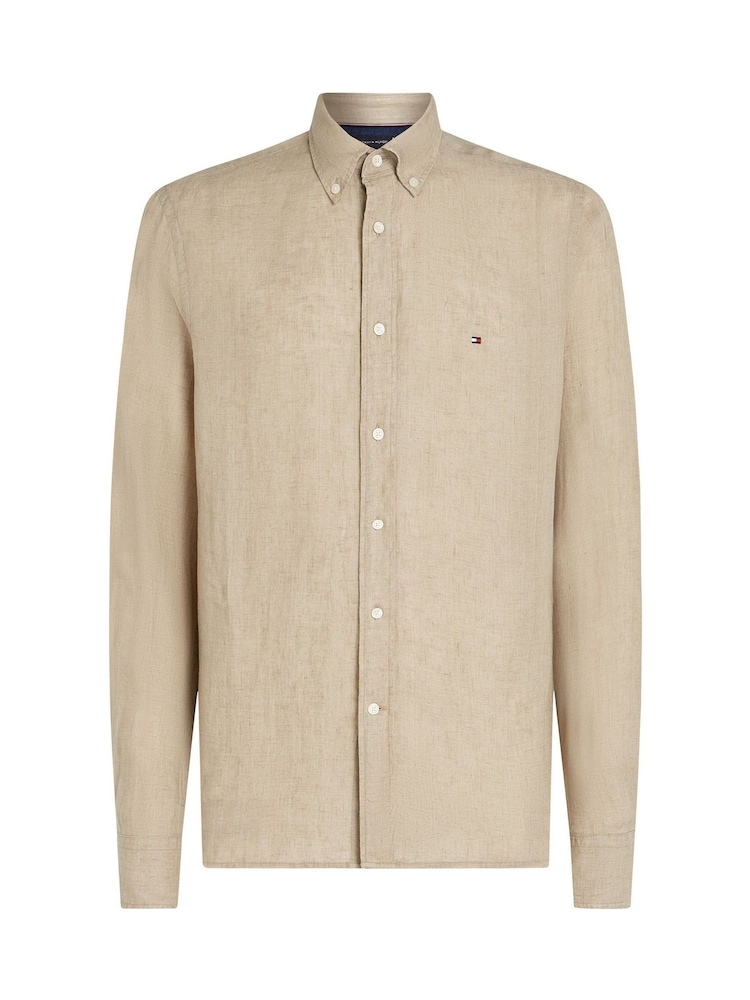Tommy Hilfiger Natural Stripe Washed Linen Long Sleeve Shirt - Image 8 of 9