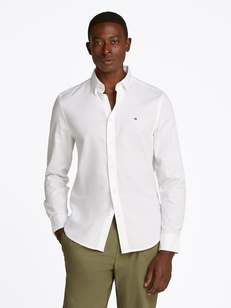 Tommy Hilfiger White Slim 100% Cotton Flex Dobby Shirt - Image 1 of 6