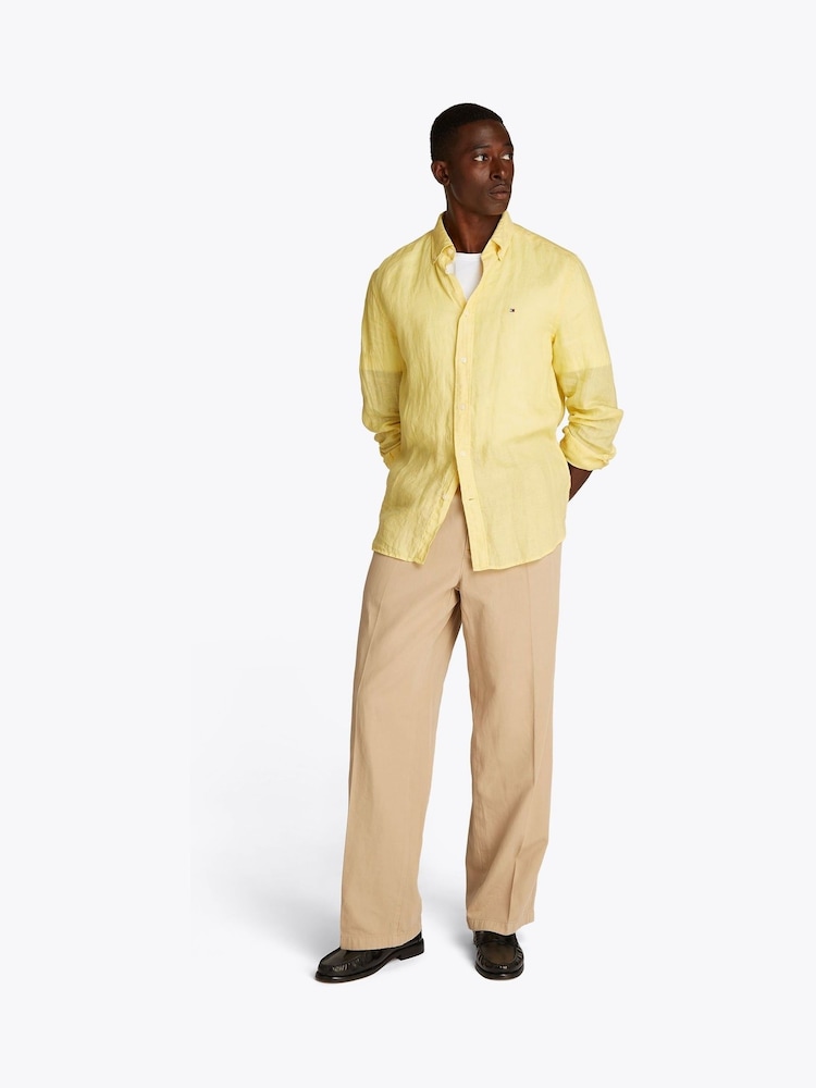 Amarelo - Camisa Tommy Hilfiger Regular Fit Essential Stripe 100% de linho - Imagem 2 de 6