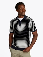 Tommy Hilfiger Navy & Whtie Stripe Essential Knit Polo 100% Cotton Jumper - Image 1 of 6